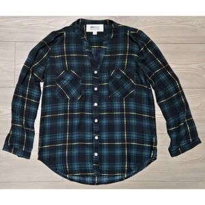 Alice Blue for Stitch Fix Small SP V Neck Button Front Green Plaid Shirt